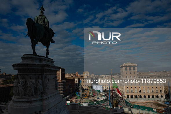 The giant silos of the ''Metro C'' (subway) construction site at Piazza Venezia in Rome, Italy, on December 17, 2024, transform into an open...