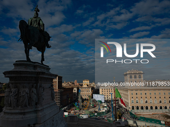 The giant silos of the ''Metro C'' (subway) construction site at Piazza Venezia in Rome, Italy, on December 17, 2024, transform into an open...