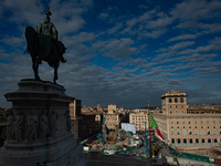 The giant silos of the ''Metro C'' (subway) construction site at Piazza Venezia in Rome, Italy, on December 17, 2024, transform into an open...