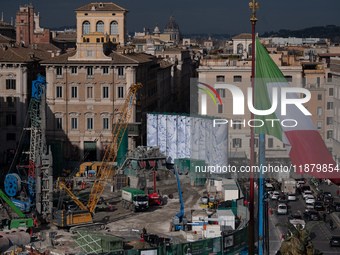 The giant silos of the ''Metro C'' (subway) construction site at Piazza Venezia in Rome, Italy, on December 17, 2024, transform into an open...