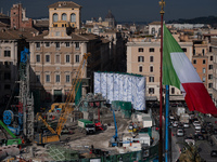 The giant silos of the ''Metro C'' (subway) construction site at Piazza Venezia in Rome, Italy, on December 17, 2024, transform into an open...