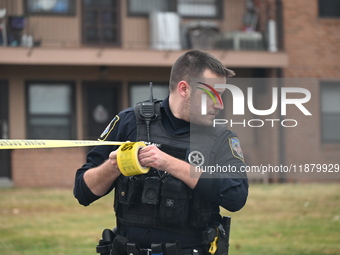 Baltimore County Police investigate a shots fired call in the area of Wycombe Way and Glenbarr Court in Parkville, Maryland, United States,...