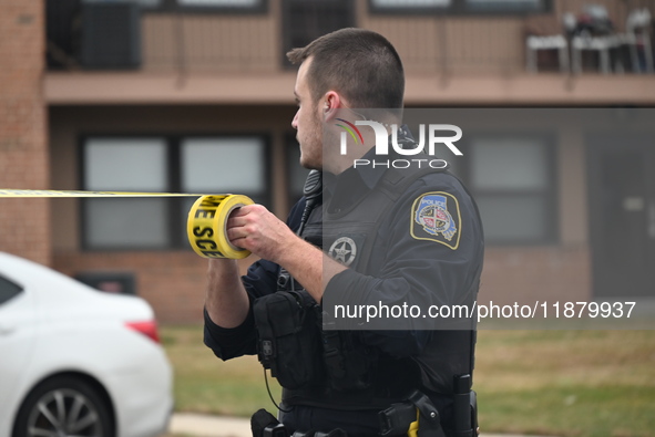 Baltimore County Police investigate a shots fired call in the area of Wycombe Way and Glenbarr Court in Parkville, Maryland, United States,...