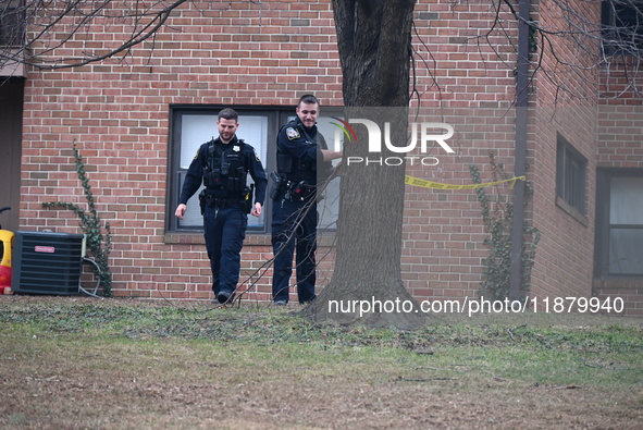 Baltimore County Police investigate a shots fired call in the area of Wycombe Way and Glenbarr Court in Parkville, Maryland, United States,...