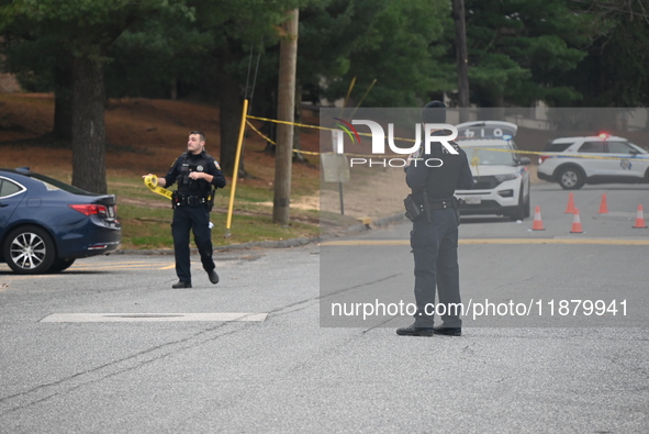 Baltimore County Police investigate a shots fired call in the area of Wycombe Way and Glenbarr Court in Parkville, Maryland, United States,...