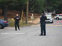 Baltimore County Police investigate a shots fired call in the area of Wycombe Way and Glenbarr Court in Parkville, Maryland, United States,...