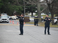 Baltimore County Police investigate a shots fired call in the area of Wycombe Way and Glenbarr Court in Parkville, Maryland, United States,...