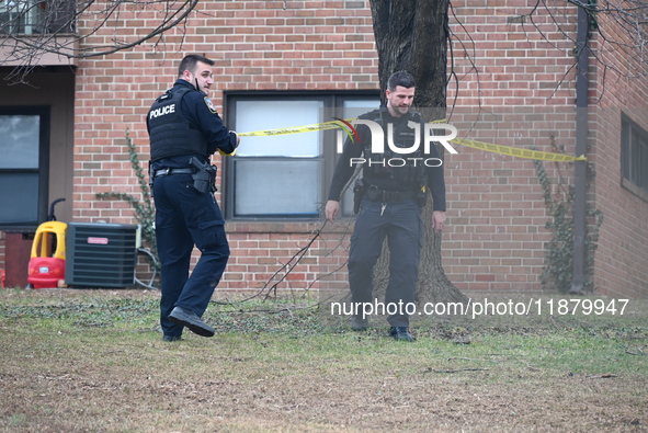 Baltimore County Police investigate a shots fired call in the area of Wycombe Way and Glenbarr Court in Parkville, Maryland, United States,...