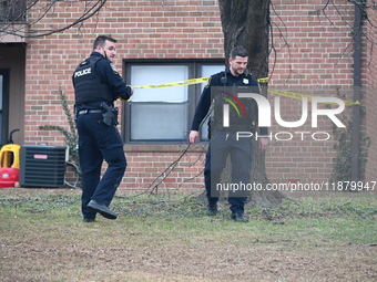 Baltimore County Police investigate a shots fired call in the area of Wycombe Way and Glenbarr Court in Parkville, Maryland, United States,...