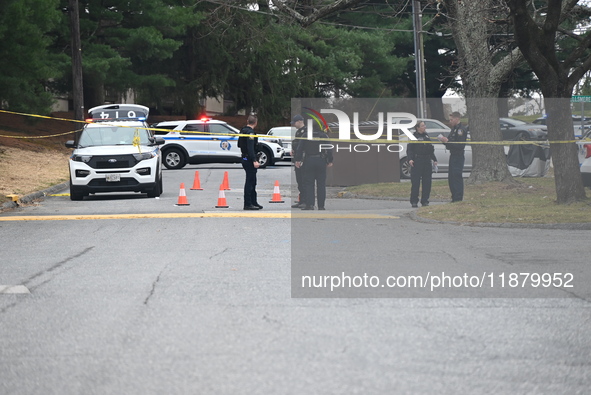 Baltimore County Police investigate a shots fired call in the area of Wycombe Way and Glenbarr Court in Parkville, Maryland, United States,...