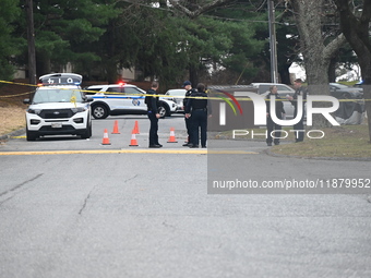 Baltimore County Police investigate a shots fired call in the area of Wycombe Way and Glenbarr Court in Parkville, Maryland, United States,...