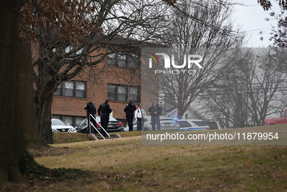 Baltimore County Police investigate a shots fired call in the area of Wycombe Way and Glenbarr Court in Parkville, Maryland, United States,...