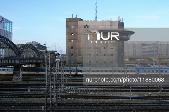 The Deutsche Bahn main interlocking building is at Munich Central Station, near Hackerbrücke, in Munich, Bavaria, Germany, on December 18, 2...