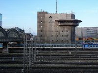 The Deutsche Bahn main interlocking building is at Munich Central Station, near Hackerbrücke, in Munich, Bavaria, Germany, on December 18, 2...