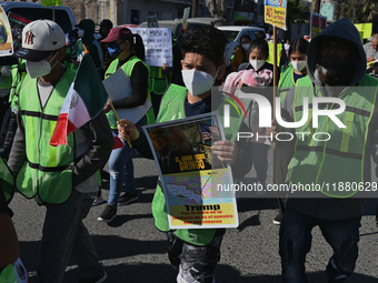 Mexican migrants who have been deported from the United States to Mexico, families seeking asylum, and activists demonstrate for migrants' r...