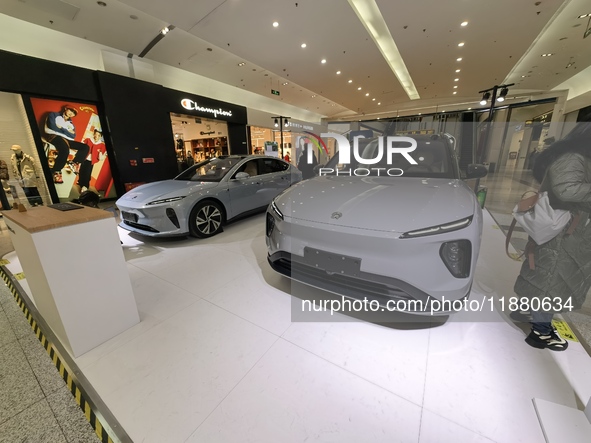 Nio new energy vehicles are displayed at Jinyuan Shopping Center, Beijing's largest shopping and leisure complex, in Beijing, China, on Dece...