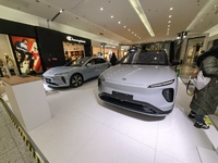 Nio new energy vehicles are displayed at Jinyuan Shopping Center, Beijing's largest shopping and leisure complex, in Beijing, China, on Dece...