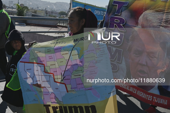 Mexican migrants who have been deported from the United States to Mexico, families seeking asylum, and activists demonstrate for migrants' r...