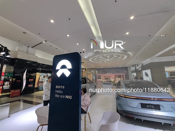 Nio new energy vehicles are displayed at Jinyuan Shopping Center, Beijing's largest shopping and leisure complex, in Beijing, China, on Dece...