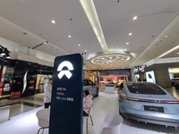 Nio new energy vehicles are displayed at Jinyuan Shopping Center, Beijing's largest shopping and leisure complex, in Beijing, China, on Dece...