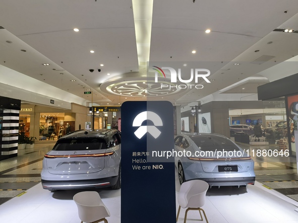 Nio new energy vehicles are displayed at Jinyuan Shopping Center, Beijing's largest shopping and leisure complex, in Beijing, China, on Dece...