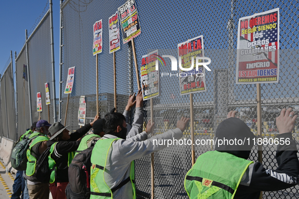 Mexican migrants who have been deported from the United States to Mexico, families seeking asylum, and activists demonstrate for migrants' r...