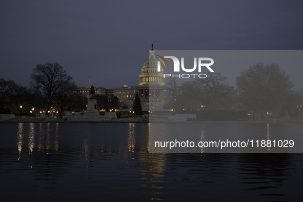 The Capitol Reflecting Pool, six acres in size, is located at the eastern end of the National Mall in Washington, DC, on December 18, 2024. 