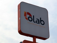 The logo of the medical diagnostics laboratory company Olab is seen in Mexico City, Mexico, on December 18, 2024. (