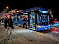 An electric bus of the Munich Transport Company (MVG) operates on Route 68, heading towards Hauptbahnhof Nord, in Munich, Bavaria, Germany,...