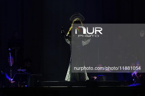 British singer Sarah Brightman performs on stage during the A Christmas Symphony Holiday Tour at Mexico City Arena in Mexico City, Mexico, o...