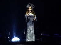 British singer Sarah Brightman performs on stage during the A Christmas Symphony Holiday Tour at Mexico City Arena in Mexico City, Mexico, o...