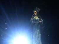 British singer Sarah Brightman performs on stage during the A Christmas Symphony Holiday Tour at Mexico City Arena in Mexico City, Mexico, o...