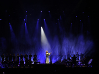 British singer Sarah Brightman performs on stage during the A Christmas Symphony Holiday Tour at Mexico City Arena in Mexico City, Mexico, o...