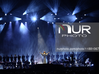 British singer Sarah Brightman performs on stage during the A Christmas Symphony Holiday Tour at Mexico City Arena in Mexico City, Mexico, o...