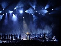 British singer Sarah Brightman performs on stage during the A Christmas Symphony Holiday Tour at Mexico City Arena in Mexico City, Mexico, o...