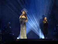 British singer Sarah Brightman and Sofia Escoto perform on stage during the A Christmas Symphony Holiday Tour at Mexico City Arena in Mexico...