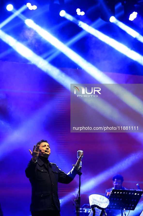 Indian singer Sukhwinder Singh performs during the concert 'EK Shaam Jaipur Ke Naam' organized by JMC Greater at Albert Hall Museum in Jaipu...