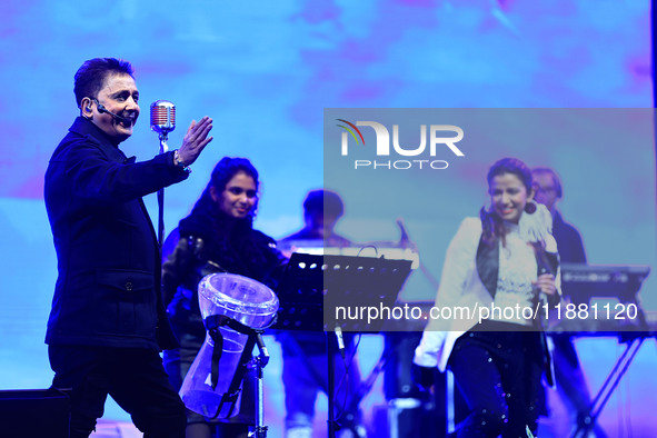 Indian singer Sukhwinder Singh performs during the concert 'EK Shaam Jaipur Ke Naam' organized by JMC Greater at Albert Hall Museum in Jaipu...