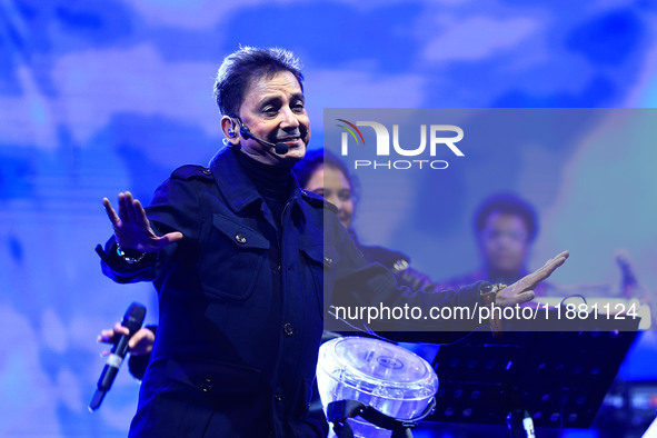 Indian singer Sukhwinder Singh performs during the concert 'EK Shaam Jaipur Ke Naam' organized by JMC Greater at Albert Hall Museum in Jaipu...