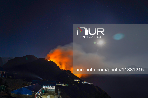 Lack of awareness continues to allow fires to devour forests across the slopes of the Mardi Mountains in Kaski, Nepal, on December 16, 2024....