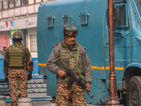 An Indian security personnel stands guard along a road in Srinagar, Jammu and Kashmir, on December 19, 2024. Indian security forces kill fiv...