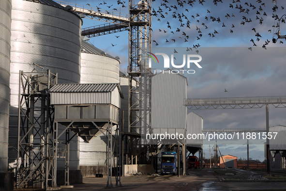 A grain elevator functions in Chernihiv region, Ukraine, on December 18, 2024. NO USE RUSSIA. NO USE BELARUS. 