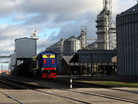 A locomotive is on the premises of a grain elevator in Chernihiv region, Ukraine, on December 18, 2024. NO USE RUSSIA. NO USE BELARUS. (