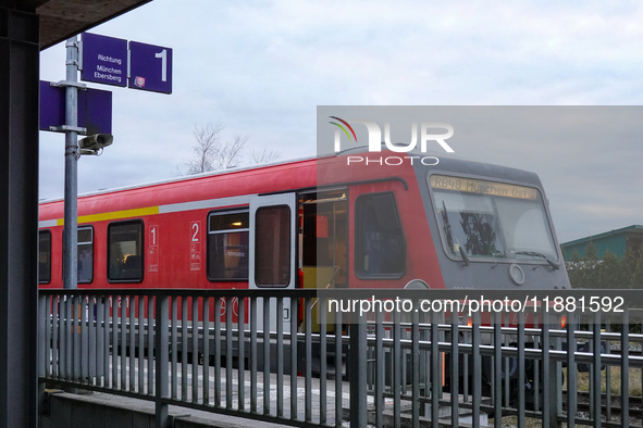 A Sudostbayernbahn train is at Wasserburg am Inn station in Bavaria, Germany, on December 15, 2024. 