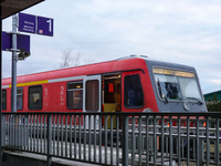 A Sudostbayernbahn train is at Wasserburg am Inn station in Bavaria, Germany, on December 15, 2024. (