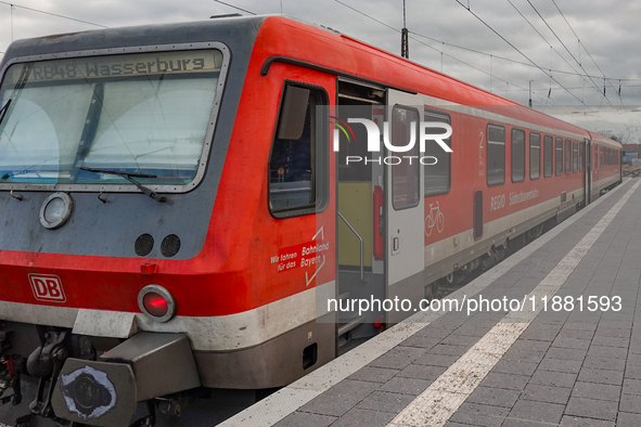 A Sudostbayernbahn train is at Wasserburg am Inn station in Bavaria, Germany, on December 15, 2024. 