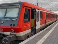 A Sudostbayernbahn train is at Wasserburg am Inn station in Bavaria, Germany, on December 15, 2024. (