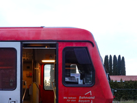 A Sudostbayernbahn train is at Wasserburg am Inn station in Bavaria, Germany, on December 15, 2024. (