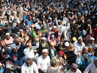 People take part in a protest meeting in Kolkata, India, on December 19, 2024, demanding the withdrawal of the Central Government's WAQF Ame...