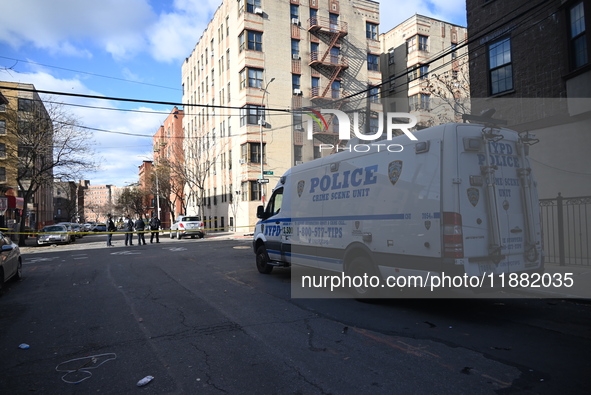 An unidentified man is shot and killed in the Mount Hope section of Bronx, New York, United States, on December 19, 2024. On Thursday mornin...